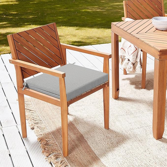 LVTXIII Outdoor Seat Cushions Seasonal Replacement Chair Cushions, Square Patio Chair Pads with Ties for Dining Chairs and Garden Furniture,18.5"x16"x2", 2 Pack, Strip Grey