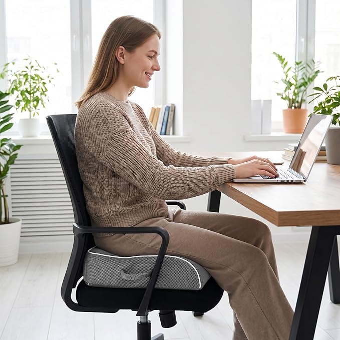 Thick Chair Cushions, Office Booster Seat Cushion to Tailbone Pain Relief, Non Slip Memory Thick Foam Cushion with Carry Handle 6"-Grey
