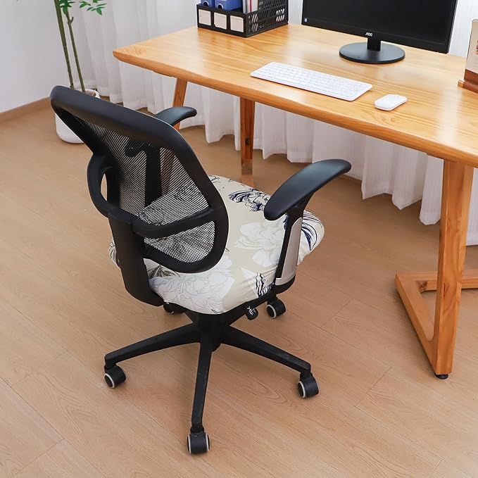 FORCHEER Waterproof Office Chair Seat Cover 20x20 1 Piece Strechable Floral Computer Desk Chair Seat Slip Cover Washable Replacement