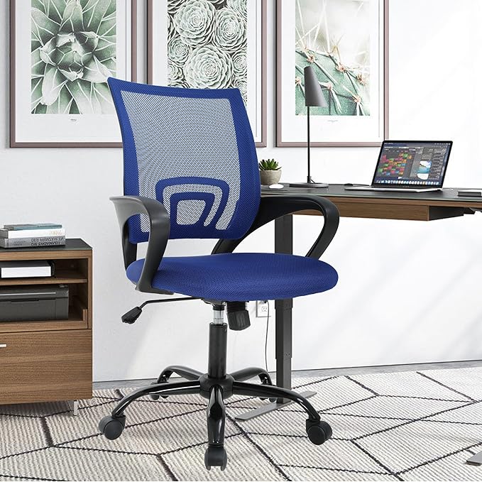 PayLessHere Office Computer Chair Ergonomic Cheap Desk Chair Adjustable Comfortable Mid Back Task Rolling Swivel with Lumbar Support for Home Office (Pack of 2, Blue)