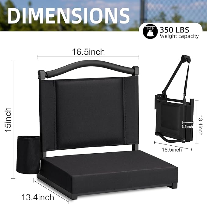 HABUTWAY Stadium Seats with Back Support and Thick Cushion Bleacher Seats with Backs and Cushion Wide, Stadium Chairs Include Shoulder Strap and Pocket, Perfect for Sports Events