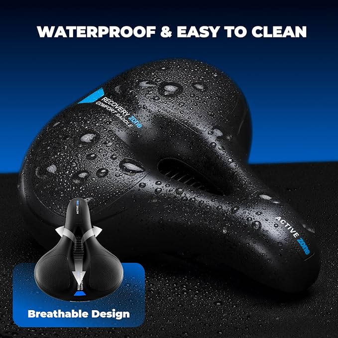 ROCKBROS Bike Seat Cushion for Men Women with Dual Shock Absorbing Ball Memory Foam - Ergonomic Bike Saddle, Handle for Easy Transport Soft Wide Waterproof Exercise Bicycle Seat for Peloton, Road Bike