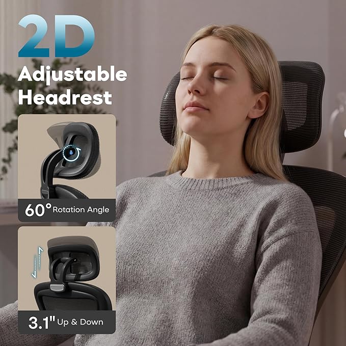 SeekFancy Ergonomic Office Chair M903, Computer Desk Chair with Wheels, High Back Mesh Office Chair with Adjustable Lumbar Support, Headrest, Flip-Up Armrests, Black