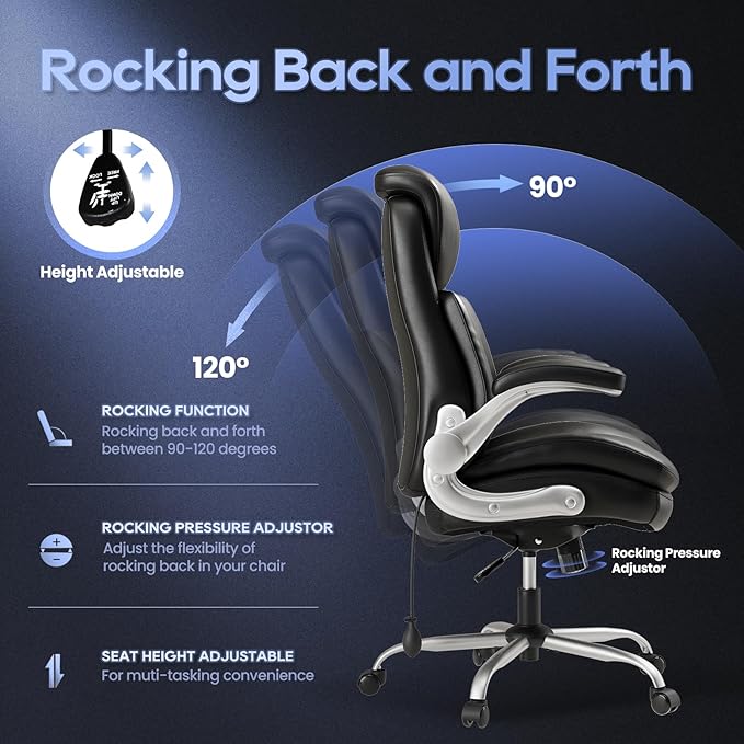 MALOL Office Chair Big and Tall- High Back Executive Office Chair- Ergonomic Home Computer Desk Chair with Padded Flip-up Arms, Adjustable Lumbar Support, Wide & Thick Seat for Adult-Black