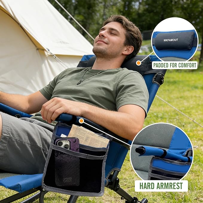 13.8" High Seat Rocking Camping Chair Outdoor with Foot Rest & Headrest, Oversized Folding Rocker Chair with Carry Bag for Lawn Patio Supports 300 lbs