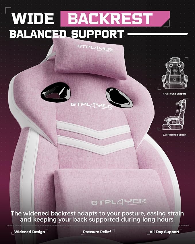 GTPLAYER Gaming Chairs for Adult - Ergonomic Big & Tall Gaming Seat with Footrest & Lumbar Support, Comfortable Office Chair 90-155° Reclining - Heavy Duty Wide Computer Seat, Pink