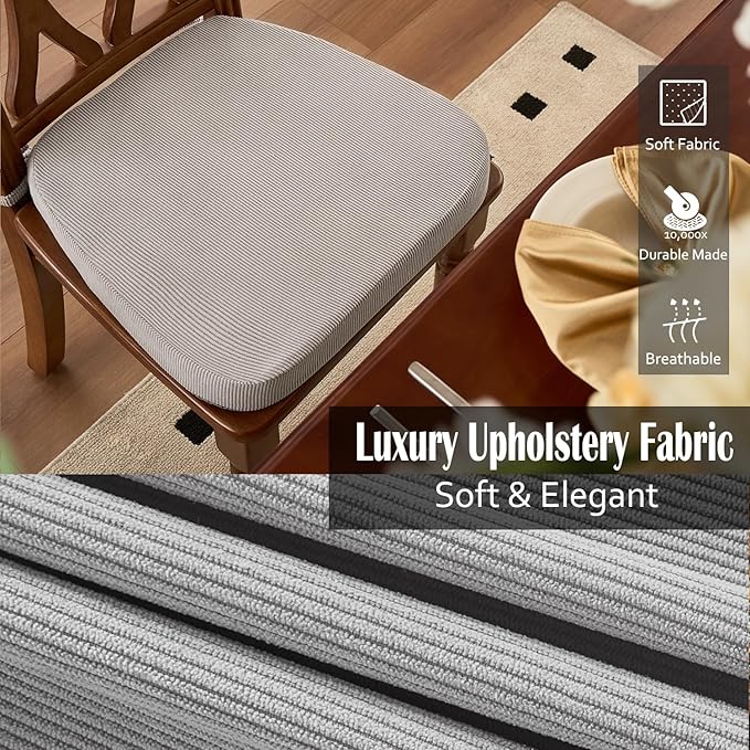 2'' Thick High-Density Foam Indoor Chair Cushions | Dining Chair Pads with Ties, Removable Washable Cover, Kitchen Chair Cushions 17"x16",Light Gray 6 Pack