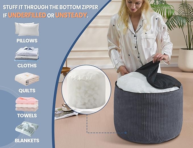 WSOFRLAC Pouf Ottoman Foot Stools with Foam Small Ottoman for Living Room Corduroy Ottomans Pouf 26x18 Floor Poufs Foot Rest for Chair Yellow Hassocks and Ottomans