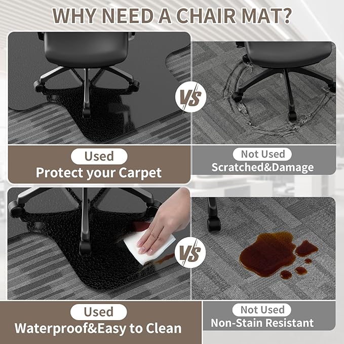 Office Chair Mat for Low Pile Carpeted Floors with Lip, 48" x 60" Plastic Floor mat for Desk Chair on Carpet,Easy Glide Carpet Protector Mat for Computer Chairs,Rolling Chairs,Home,Office (48*60 inch)