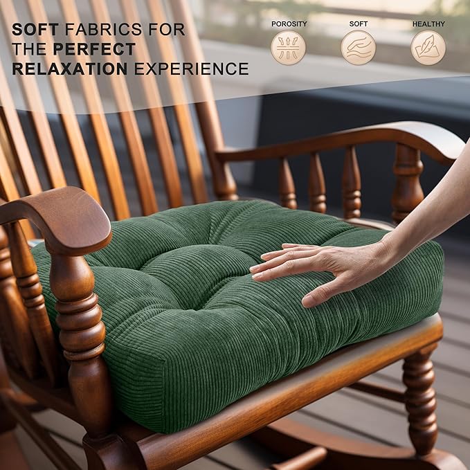 Lokex Rocking Chair Cushion Only,Tufted Non-Slip Comfortable Rocking Chair Cushions Indoor with Ties,Striped Rocking Chair Pads (Green-S2064-13, 21x17/17x17)