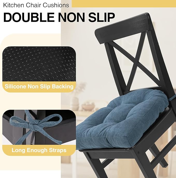 Tromlycs Chair Cushions for Dining Chairs Kitchen Seat Cushions Room Set of 2 Pads with Ties Indoor Non Slip Office 18 x 18 Inch, Dark Blue