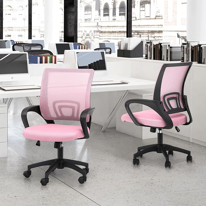 MoNiBloom Mesh Office Chair, Ergonomic Computer Chair for Adults, Rolling Swivel Mid-Back Desk Chair with Lumbar Support, Comfy Armrest for Home Office, Gaming, Pink 20 Pack