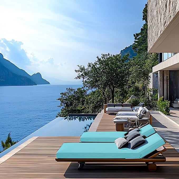 Outdoor Chaise Lounge Cushions for Patio, Lounge Chair Cushions, Waterproof Replacement Seat Pads for Outdoor Furniture (1, Teal, 80"x26"x3")