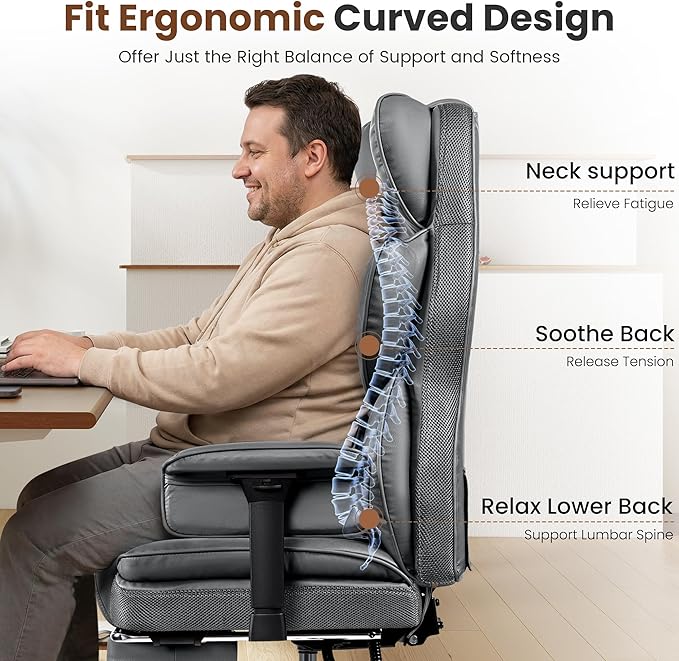 BESTFAIR Big and Tall Office Chair - High Back Executive Chair with Footrest & Lumbar Support for Heavy People, Adjustable Arms, Padded Wide Seat Computer Gaming Chair, Heavy Duty, Gray