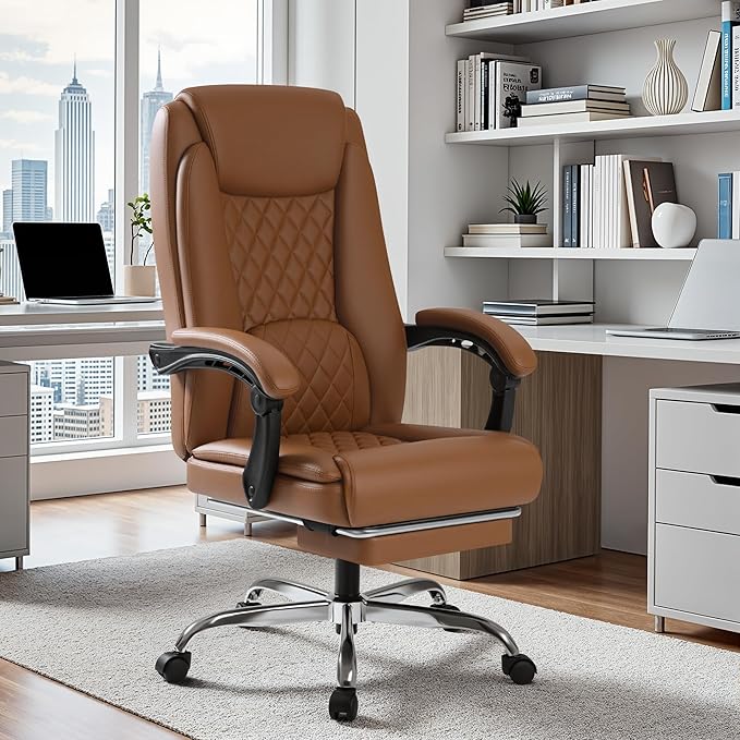 Homall Executive Home Office Chair with Lumbar Support,400lbs Adjustable Ergonomic High Back Office Chair Reclining Managerial Chair for Home Office (Brown)