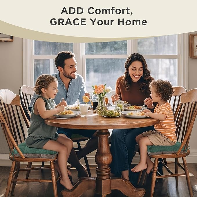 AddGrace Chair Cushions for Dining Chairs Set of 4 Kitchen Seat Cushions with Ties and Non Slip Backing Tufted Indoor Seat Pad for Kitchen Dining Room 18" x 17" x 3" Dark Green