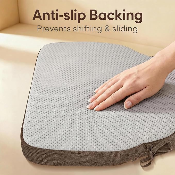 Brown Winsor Chair Cushions with Ties, Dining Kitchen Chair Seat Pads Non Slip Removable Washable Cover 17"x16" 2 Pack