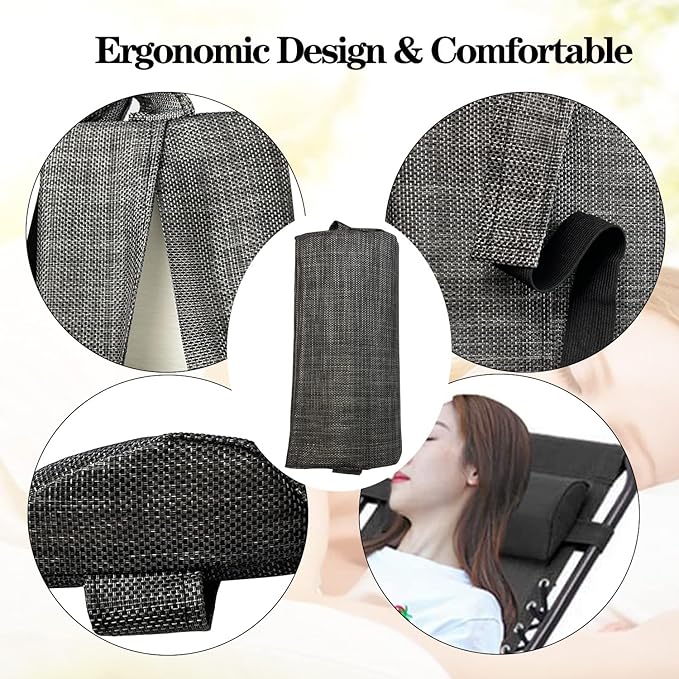 Ostlttyn Zero Gravity Chair Replacement Pillow Headrest with Elastic Band, Universal Soft Removable Padded Cushion Head Pillows for Zero Gravity Lounge Folding Patio Lawn Recliner Chairs, Grey