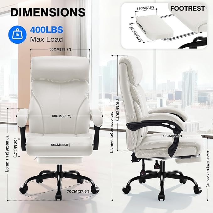 AreShark Office Chair - Ergonomic Comfortable High Back Computer Desk Chair with Foot Rest - Executive Breathable Swivel Rolling Reclining Leather Chair with Lumbar Support for Home Gaming Relaxing