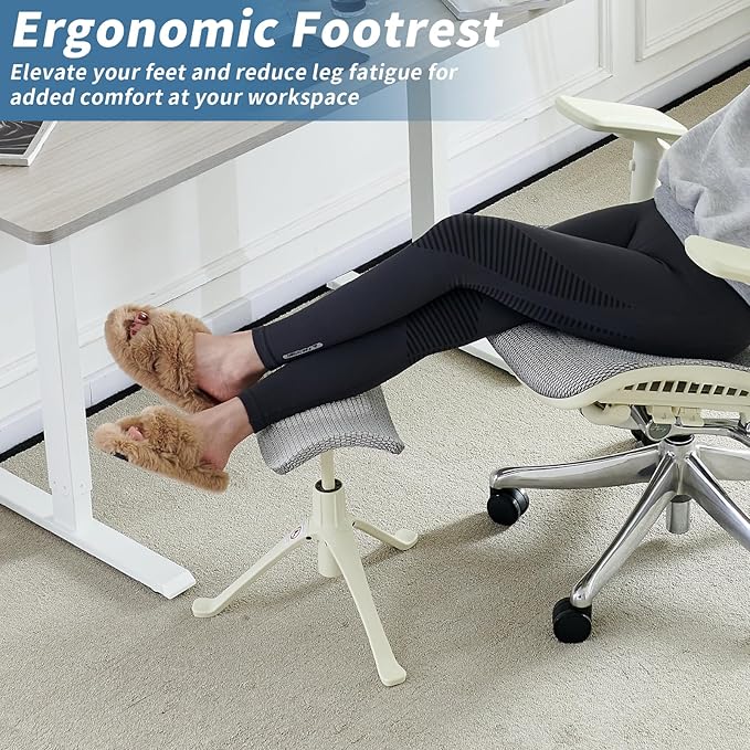 Under Desk Footrest, 2-in-1 Height Adjustable Rotatable Ergonomic Under Desk Foot Rest Ottoman, Rolling Leg Rest Stool with Breathable Mesh and Nylon Frame for Home Office