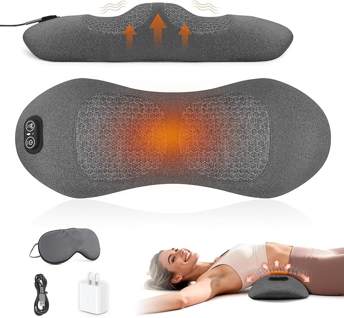 3 in 1 Electric Lumbar Support Pillow with Heat, Vibration & Traction – Adjustable Triple Fusion Back Massager for Lower Back & Sciatica Pain Relief, Deep Tissue Relaxation, Memory Foam Cushion