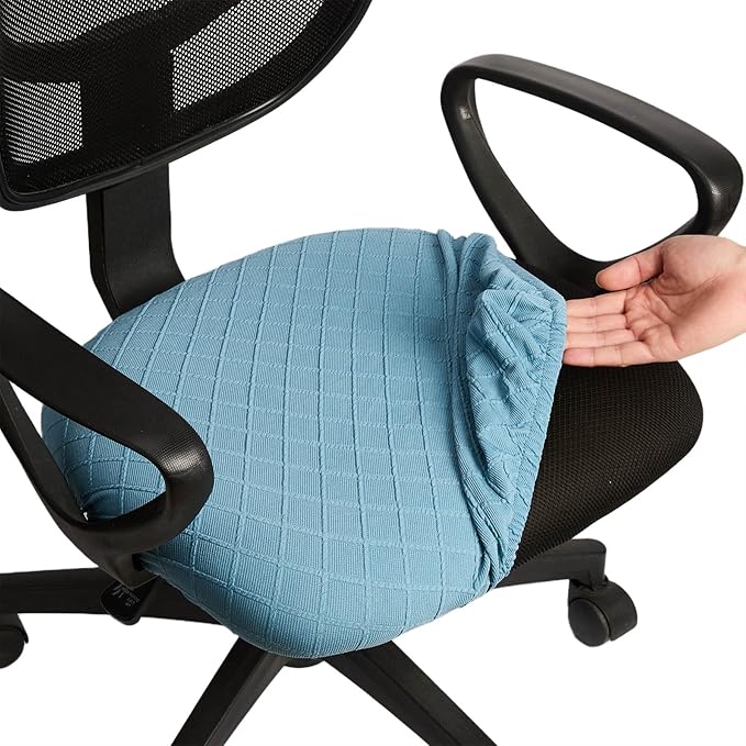 Melaluxe Stretch Jacquard Office Chair Cover, Removable Washable Desk Chair Cover Rotating Chair Seat Slipcover, Blue