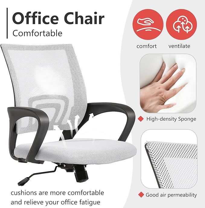 PayLessHere Office Computer Chair Ergonomic Cheap Desk Chair Adjustable Comfortable Mid Back Task Rolling Swivel with Lumbar Support for Home Office (Pack of 2, White)