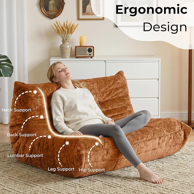 HABUTWAY Bean Bag Chair, Giant Bean Bag Chairs for Adults, Loveseat Fireside Chair, 2 Seater Lazy Bean Bag Sofa Memory Foam Couch for Living Room, Bedroom, Office (Brown)