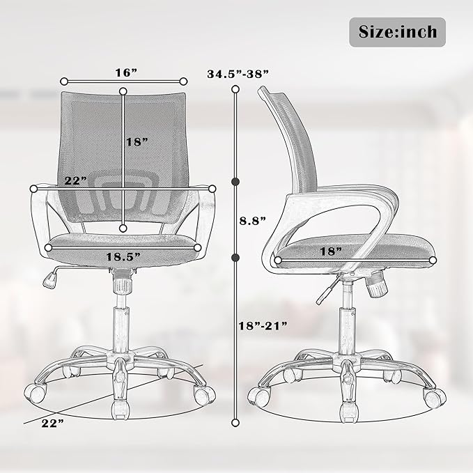 Office Chair, Adjustable Computer Chair with Lumbar Support, Office Desk Chair with Breathable Mesh Backrest, Home Office Desk Chairs for Student, Adults, Study, Dorm, Small Computer Chair (Pink)