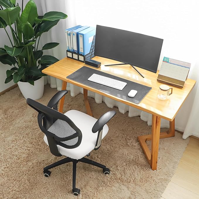 FORCHEER Waterproof Cream Office Chair Seat Cover Faux Leather Strechable Computer Desk Chair Seat Cushion Slipcover 1 Piece Washable