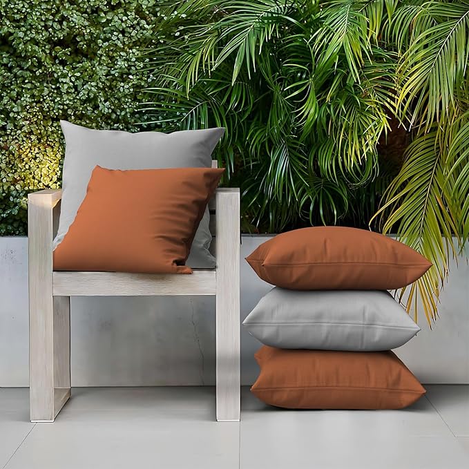 2 Pack Outdoor Decorative Pillow Covers Waterproof for Patio Garden Porch Poolside Sofa Chair Cushions, 18x18 Inch, Gray