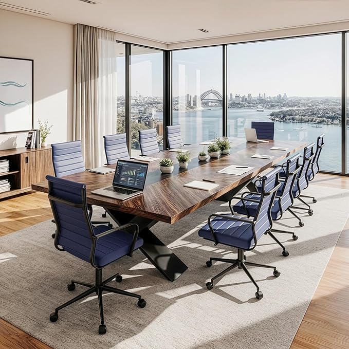 Okeysen Office Desk Chair Conference Room Chairs Modern Ergonomic Executive Swivel Chair Adjustable Height PU Leather Home Desk Chairs with Armrests Comfy Computer Task Chairs with Wheels (Navy Blue)