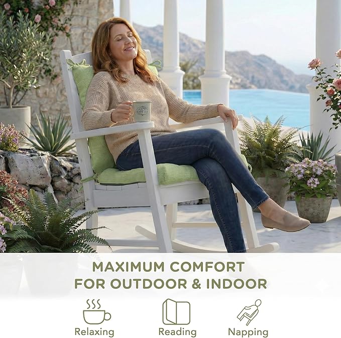 Codi Rocking Chair Cushions Outdoor, Water Resistant Rocker Chairs Replacement Cushion Set for Patio Porch Garden - Fits Most Standard Rockers, Sage 1PK
