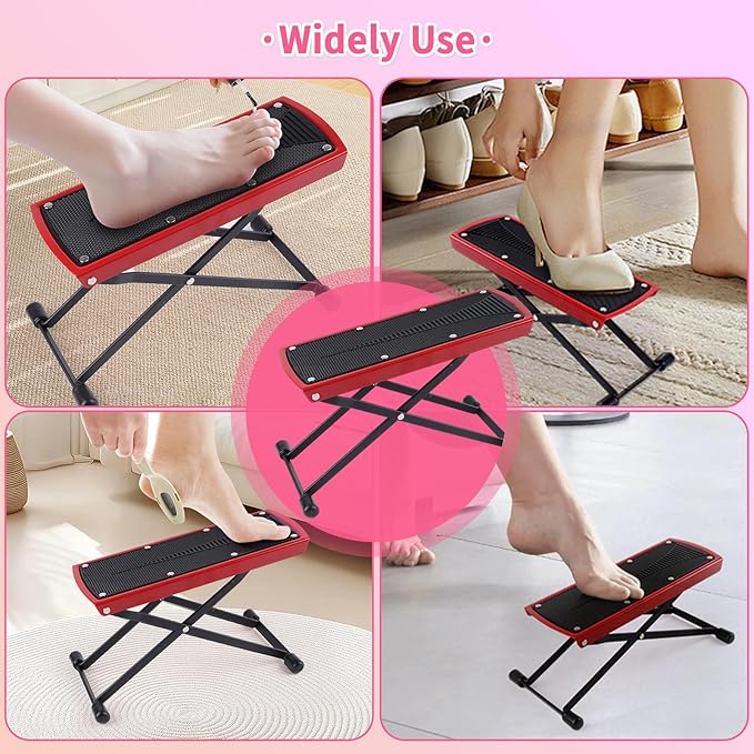 Red Pedicure Foot Rest, 6 Heights Adjustable Non-Slip Metal (Aluminum alloy) + Rubber Foot Stand for Easy at Home Pedicures, Foldable, Modern, Comfortable