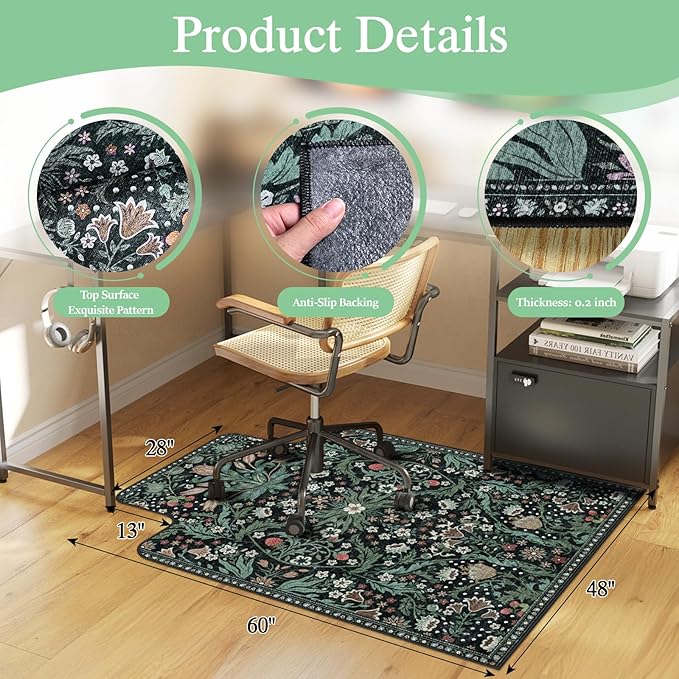 Office Chair Mat for Hardwood Floor & Tile Floor,48"X 60" Heavy Duty Desk Chair Mat for Hard Floors, Under Desk Rug for Rolling Computer Chair,Anti Slip,Low Pile Carpet Protector-Convex Green Grass