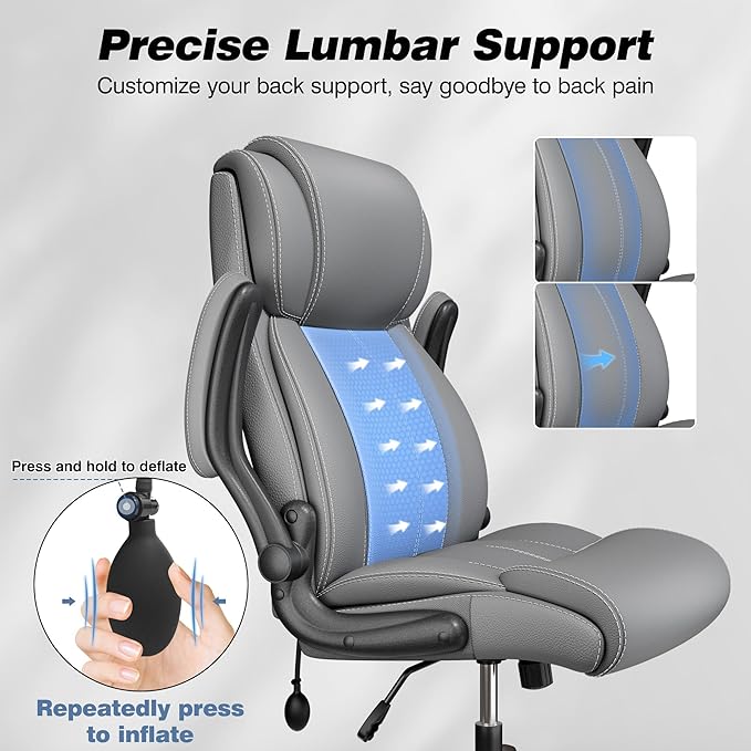 BESTFAIR Ergonomic Office Chair - Desk Computer Chair, Leather High Back Executive Chairs with Adjustable Lumbar Support & Flip Up Arms, Gray 4 Pack