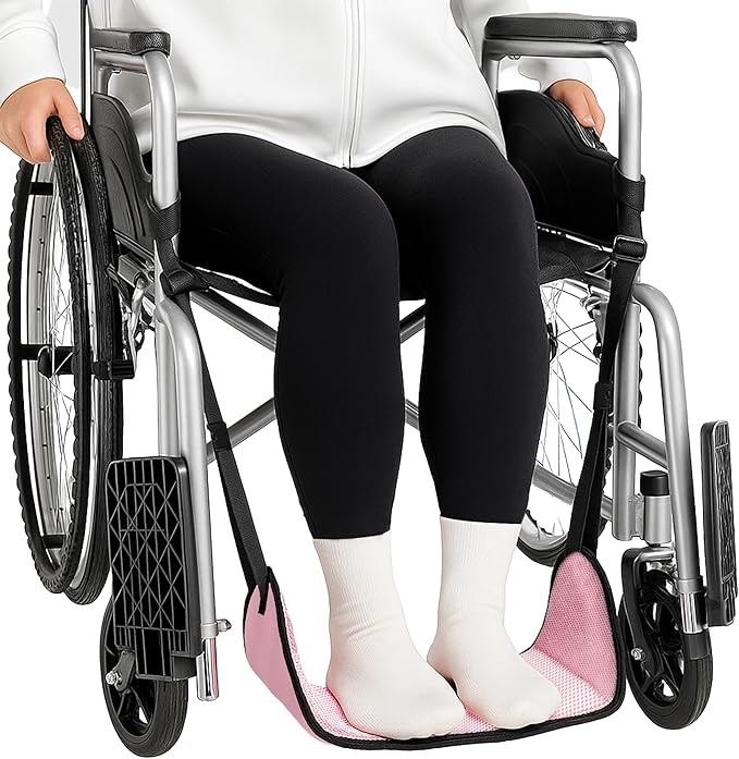 SPRING SEAON Wheelchair Foot Rest Hammock, Adjustable Leg Support Foot Sling with Soft Padded Base, Anti-Squeeze Footrest Replacement for Wheelchairs, Essential Wheelchair Accessories (Pink)