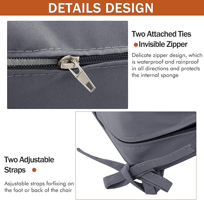 4 Pack Outdoor Chair Cushions 19 x 19 Inch Water Resistant Patio Chair Cushions with Tie 3 Year Color Fastness Thick Outdoor Seat Cushion for Garden Lawn Patio Furniture Dark Grey