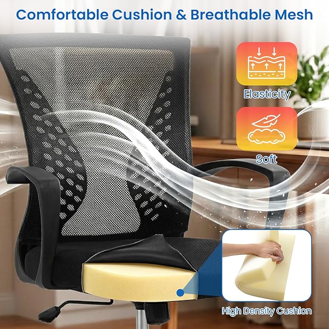 PayLessHere Office Computer Gaming Chair Ergonomic Mesh Desk Chair Adjustable Video Game Chairs with 360 Degrees Swivel Wheels Armrest Lumbar Support for Home Office, Dark Black