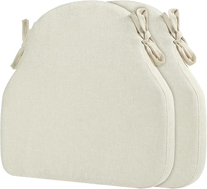 2 Pack Beige Winsor Chair Cushions with Ties, Dining Kitchen Chair Seat Pads Non Slip Removable Washable Cover 17"x16"