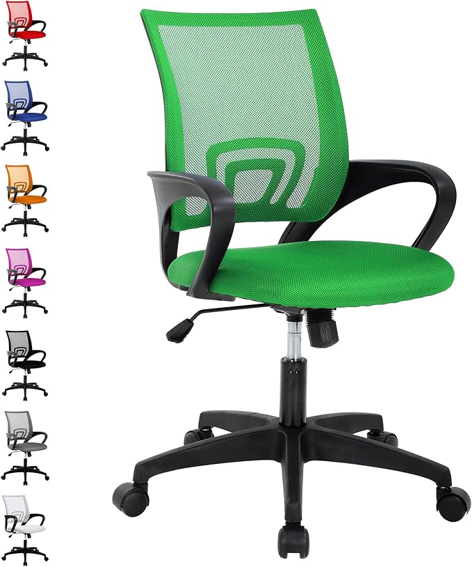 Office Chair, Desk Chair with Lumbar Support Arms, Adjustable Computer Chair with Breathable Mesh Backrest, Home Office Desk Chairs for Student, Adults, Study, Dorm, Comfortable Office Chair(Green)