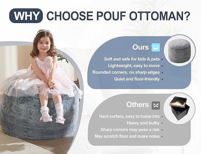 WSOFRLAC Round Pouf Ottoman 26 * 18" Small Ottoman Foot Rest Pouf Brown Foot Stools for Living Room Comfortable and Dirt Resistant Poofs/Ottomans Furniture Round Ottomans Floor Poufs for Home Decor