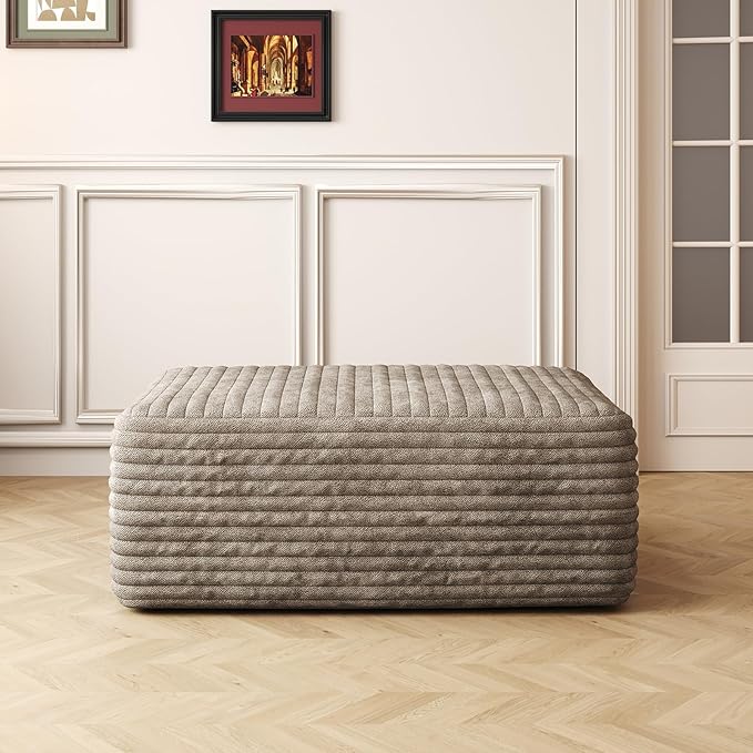 135" U Shaped Boneless Couch with Ottoman, Convertible Sleeper Compression Sofa, Corduroy Couch Sectional for Living Room Bedroom, Deep Seat Foam Cloud Sofas No Assembly, Right Facing Chaise, Camel