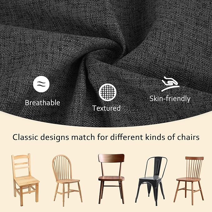 ELFJOY 4 Pack Chair Cushions for Dining Chairs Chair Pads Cushion for Kitchen Office Tufted Textured Square Seat Cushion with Ties (16" Dark Grey)