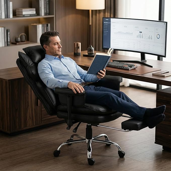 Big and Tall Office Chair, Oversized Computer Gaming Chair with 2-Layer Extra Wide Enlarged Pocket Spring Seat Cushion, High Back Reclining, Adjustable Armrests & Lumbar Support