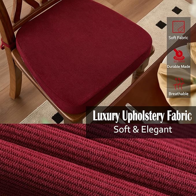 2'' Thick High-Density Foam Indoor Chair Cushions | Dining Chair Pads with Ties, Removable Washable Cover, Kitchen Chair Cushions 17"x16", Wine Red 2 Pack