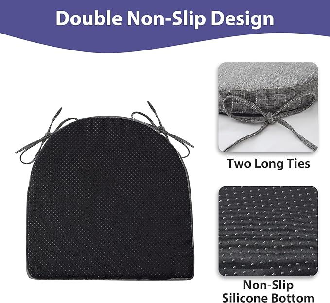IPYNBAP Chair Cushions for Dining Chairs, Kitchen Chair Cushions, 16'' x 16'' x 2'', Non Slip Indoor Seat Cushions, Chair Pads for Dining Chairs with Ties & Removable Cover, Set of 6, Dark Grey