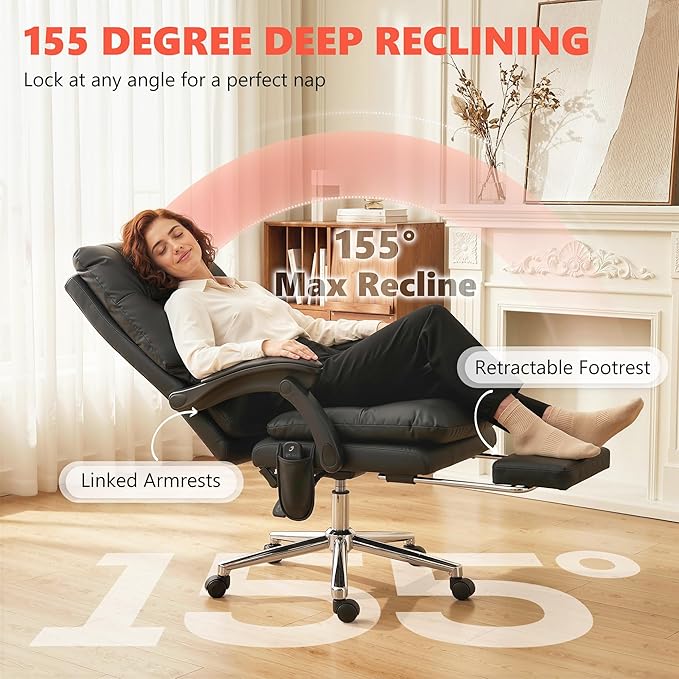 HOMCOM Massage Office Chair with 6-Point Vibration, Pet-Friendly Faux Leather Ergonomic Executive Desk Chair with Double-Layer Spring Cushions, Wide Seat, High Back, Reclining, Footrest, Black