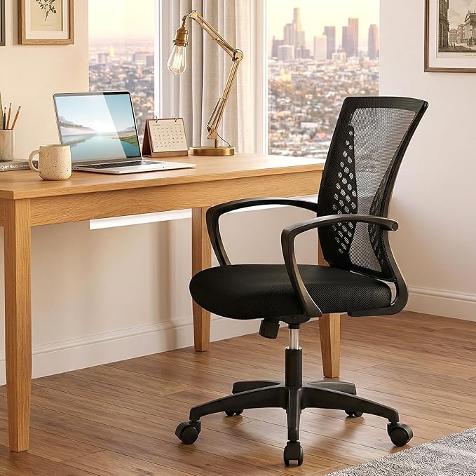 PayLessHere Office Computer Gaming Chair Ergonomic Mesh Desk Chair Adjustable Video Game Chairs with 360 Degrees Swivel Wheels Armrest Lumbar Support for Home Office, Dark Black