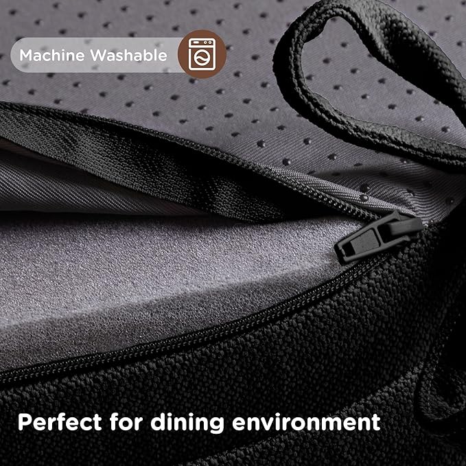 Codi Dining Chair Cushions 2 Pack, Thick Chairs Pads for Indoor Kitchen Room - Washable, Non-Slip Memory Foam Seat Cushion with Ties, 16.5"x16.5"x 3.5", Set of 2, Black New